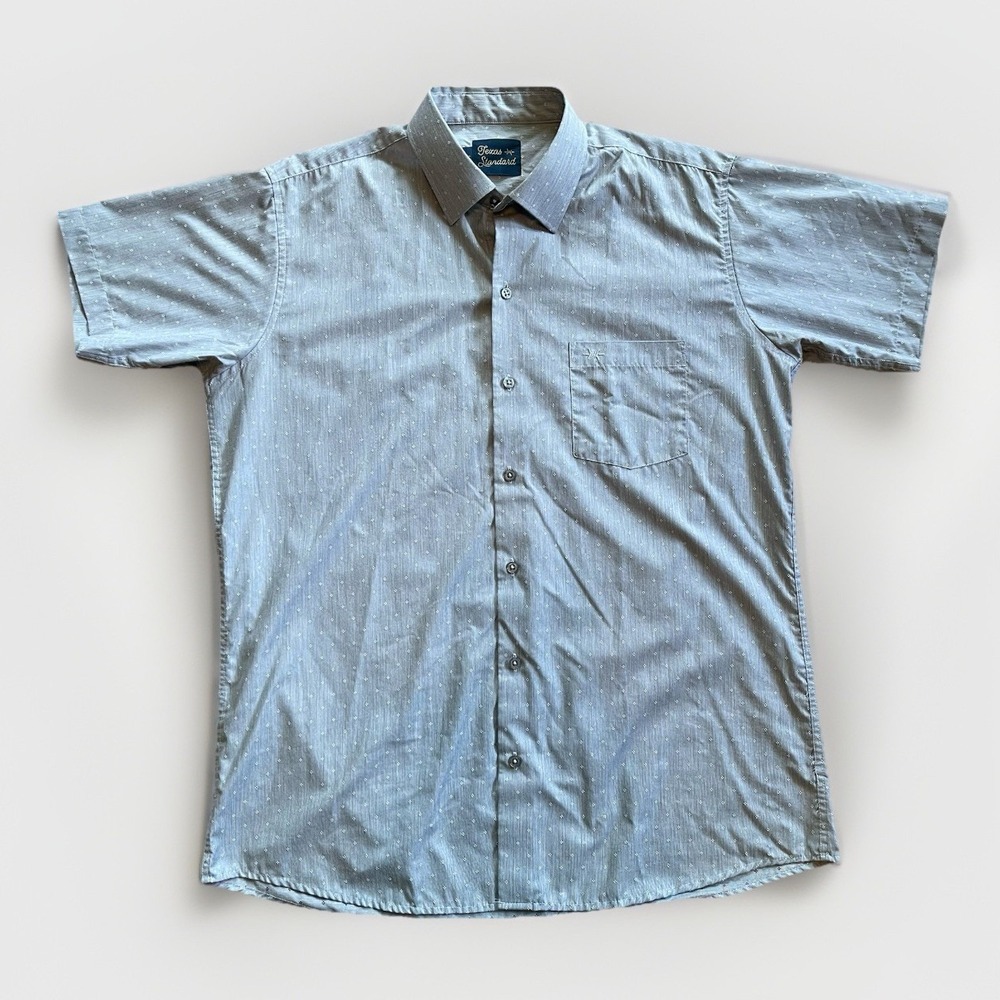 Texas Standard Short Sleeve Shirt Mens Large Gray Western Casual Barbwire Austin